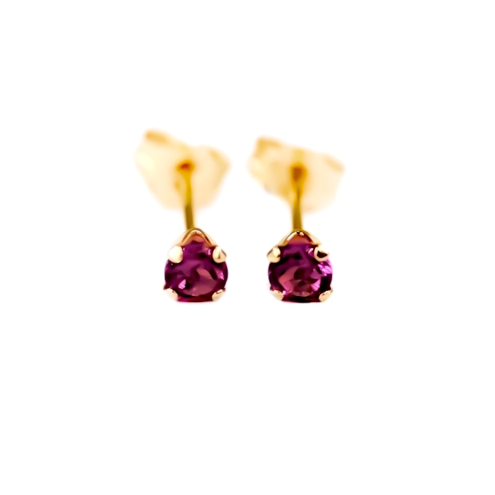 14k Yellow Gold 3mm Genuine Rhodolite Garnet Gemstone 4 Prong Set Stud Earrings 75$